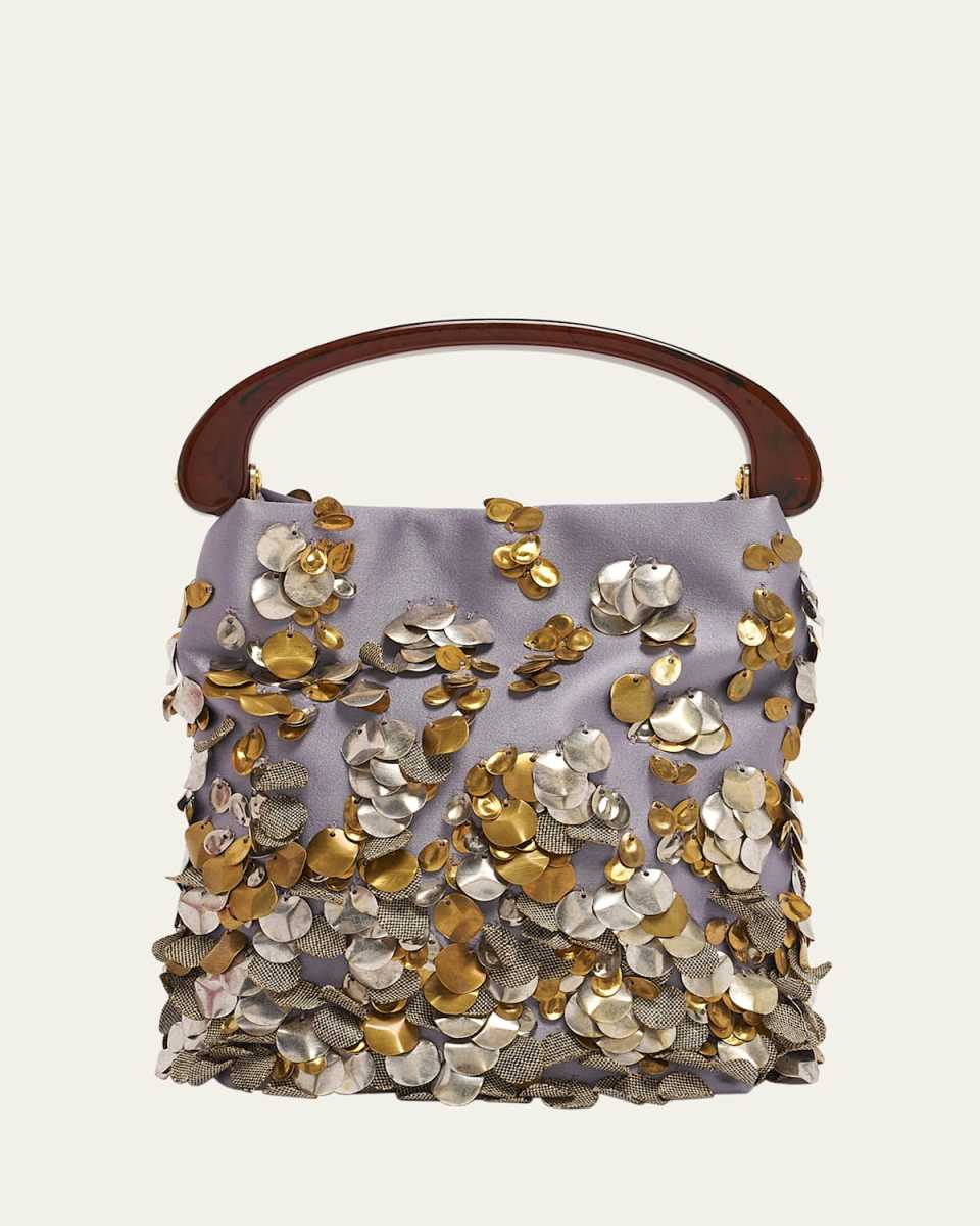 Crisp Embellished Leather Top-Handle Bag